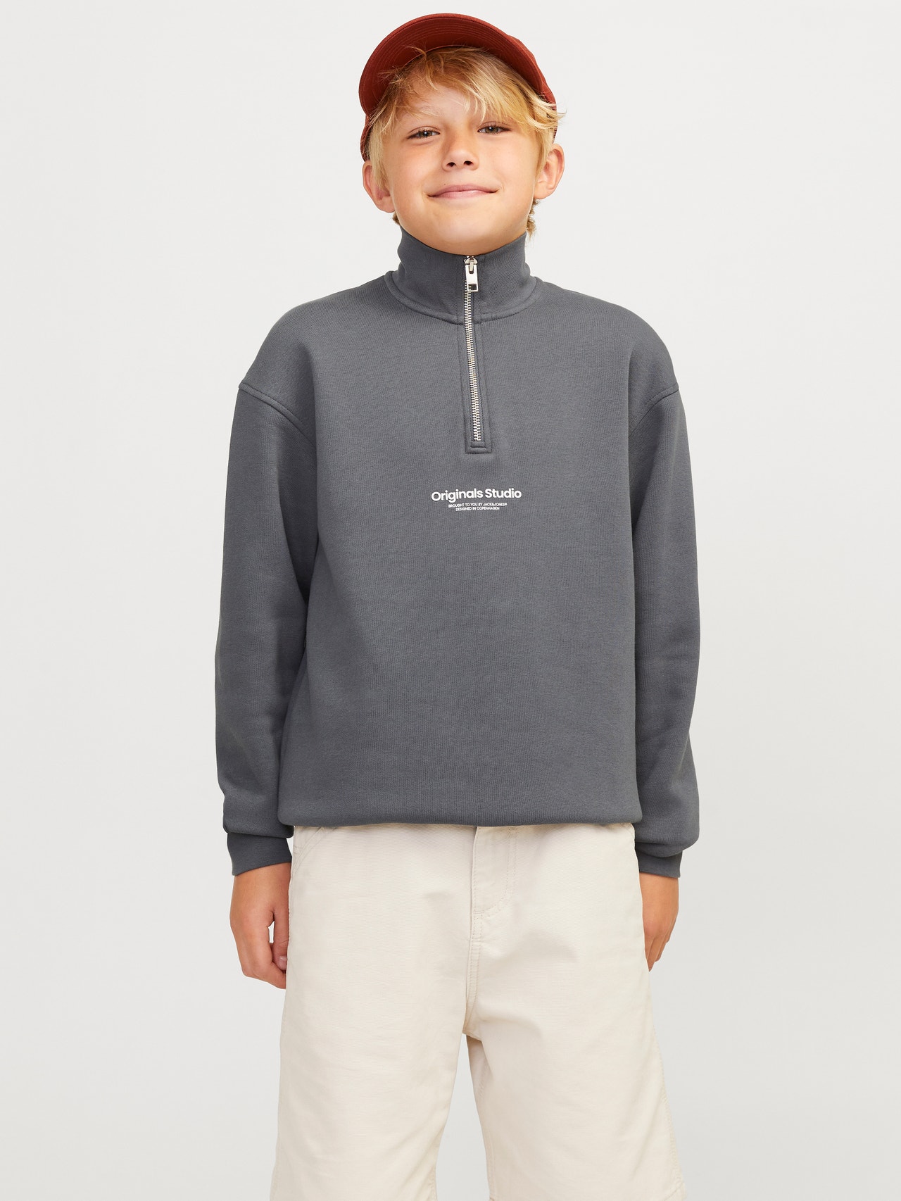 Jack & Jones Printed Zip Sweatshirt For boys -Iron Gate - 12242475