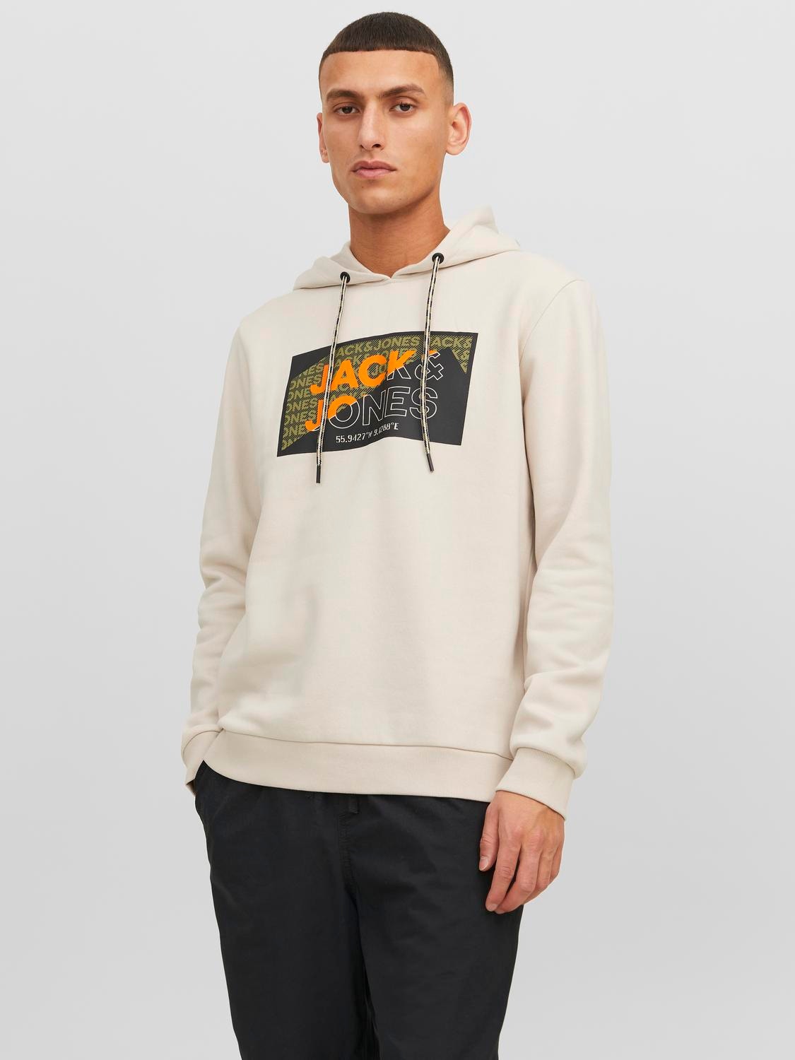 Jack & Jones Logo Hættetrøje -Moonbeam - 12242480