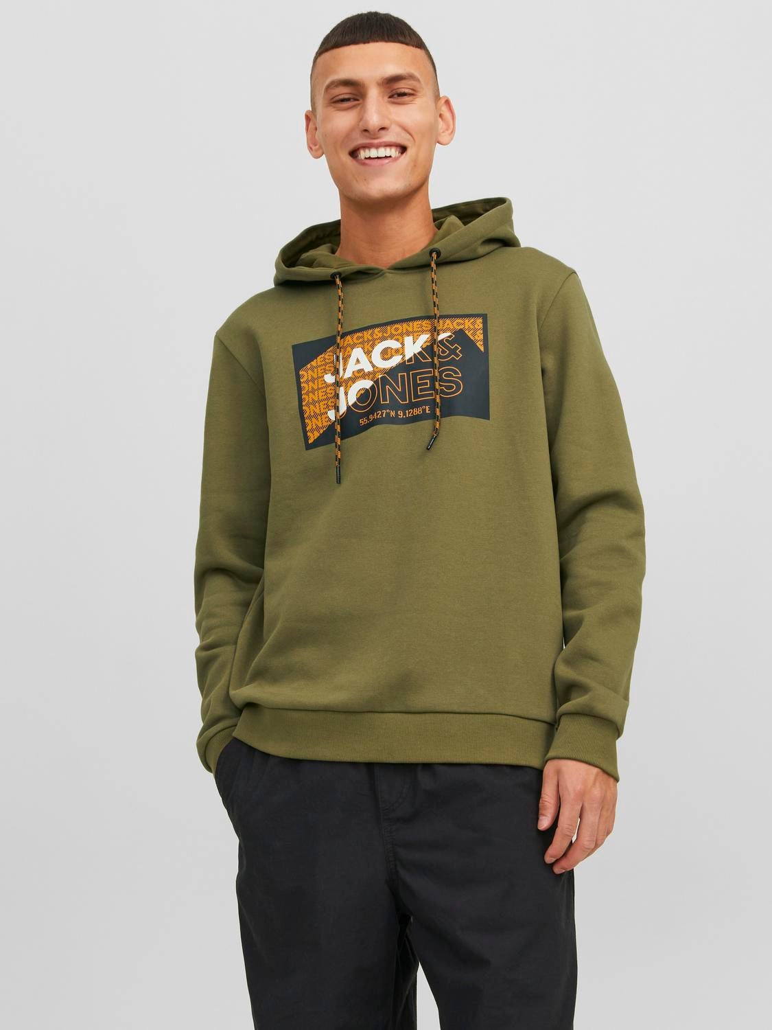 ジャックアンドジョーンズ Jack & Jones Mens Mason Logo Hoodie Green