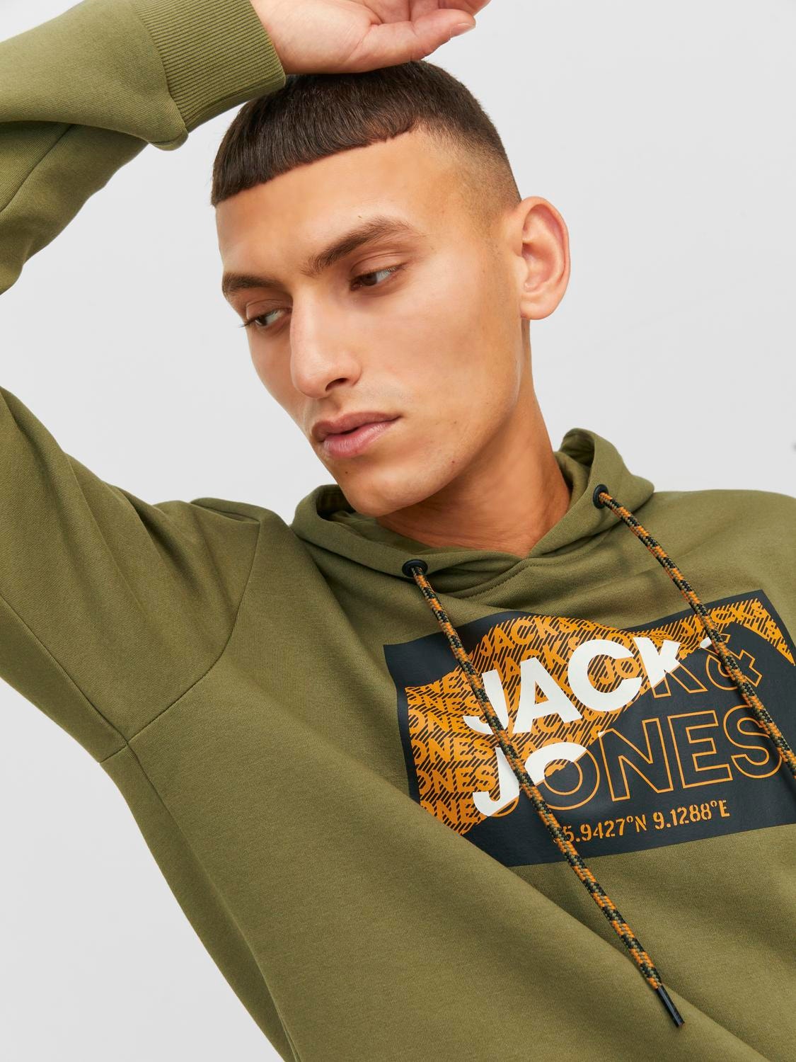 Jack & Jones Logo Hoodie -Olive Branch - 12242480