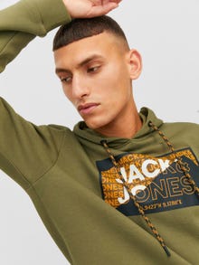 Jack & Jones Logotipas Megztinis su gobtuvu -Olive Branch - 12242480