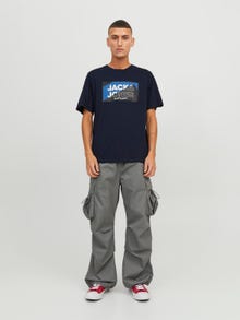 Jack & Jones Logo O-hals T-skjorte -Navy Blazer - 12242492