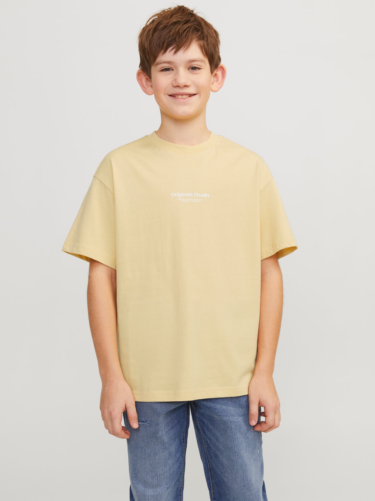 Jack & Jones Nadruk T-shirt Dla chłopców -Italian Straw - 12242827