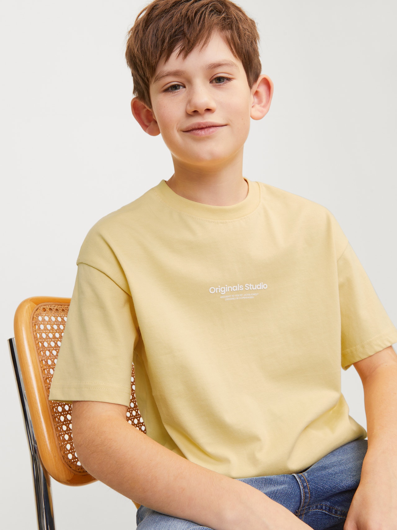 Jack & Jones Nadruk T-shirt Dla chłopców -Italian Straw - 12242827