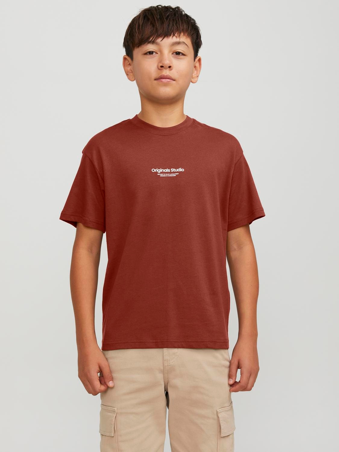 Jack & Jones Nadruk T-shirt Dla chłopców -Brandy Brown - 12242827