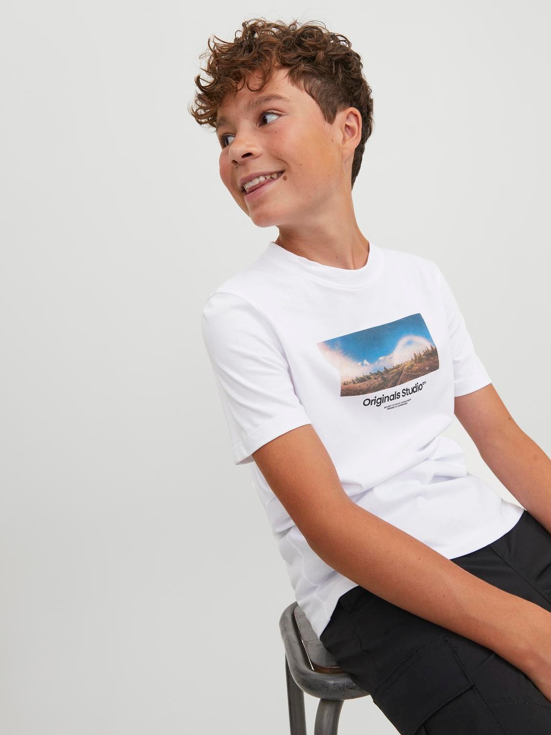 Jack & Jones Foto raštas Marškinėliai For boys -Bright White - 12242845