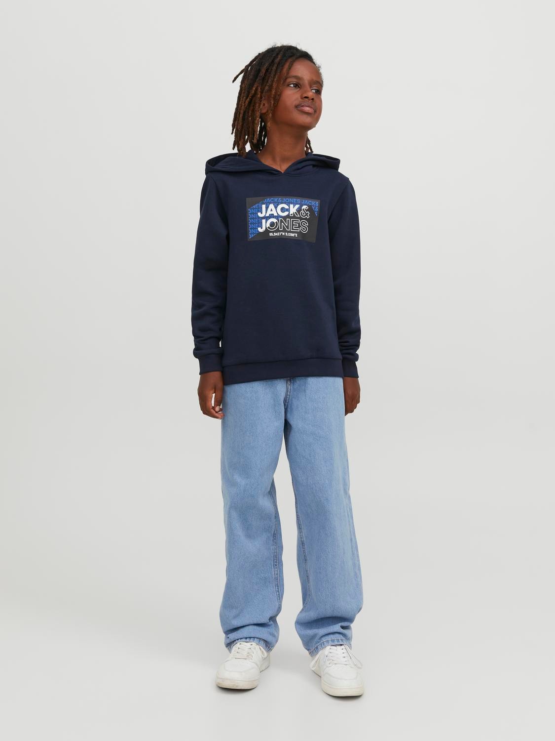 Jack & Jones Logo Hættetrøje Til drenge -Navy Blazer - 12242949