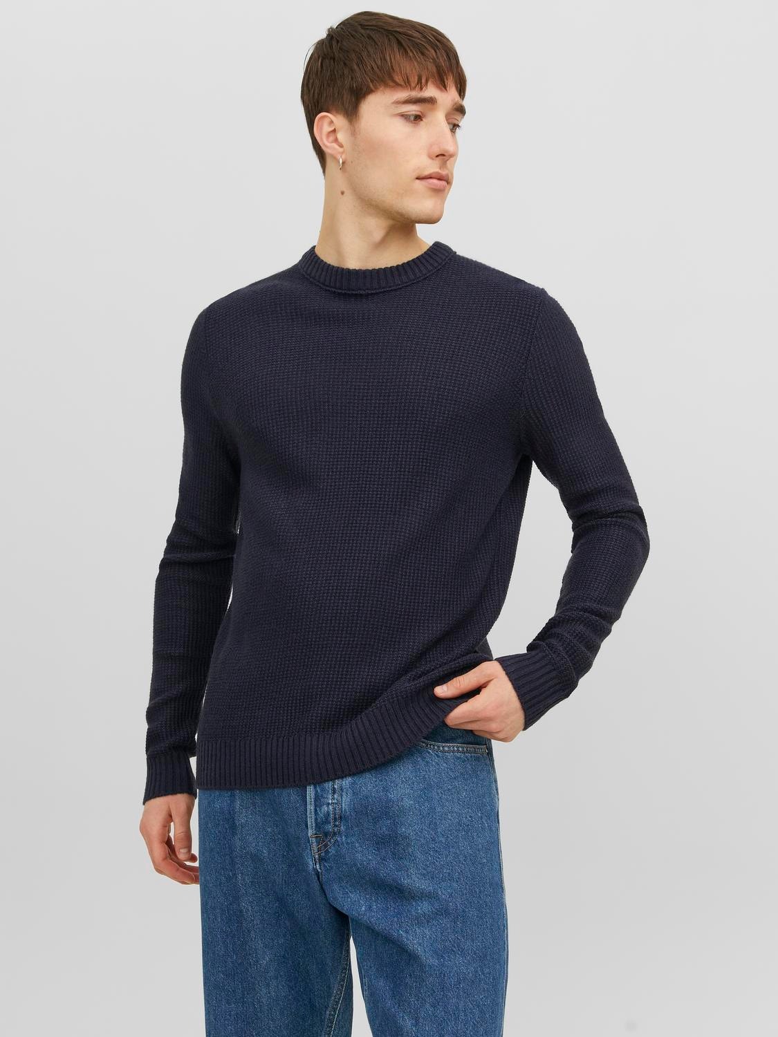 Jack & Jones Gładki Sweter z dzianiny z okrągłym dekoltem -Total Eclipse - 12243116