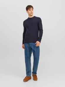 Jack & Jones Enfärgat Crewneck Stickad tröja -Total Eclipse - 12243116