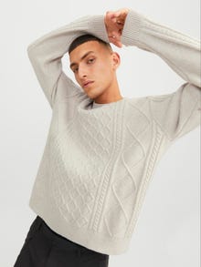 Jack & Jones Enfärgat Crewneck Stickad tröja -Moonbeam - 12243228