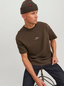 Jack & Jones RDD Nyomott mintás Környak Trikó -Chocolate Brown - 12243500