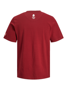 Jack & Jones OL 2024 Printed Crew neck T-shirt -Biking Red - 12243825