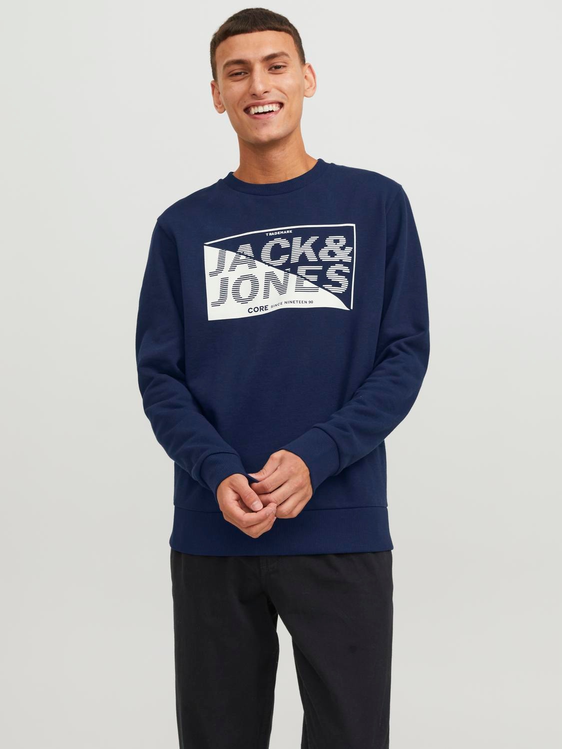 Jack & Jones Logo Crew neck Sweatshirt -Navy Blazer - 12243922