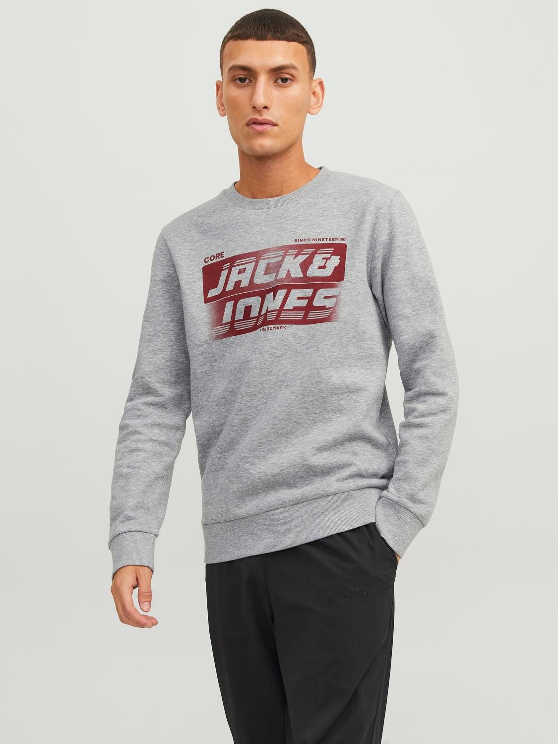 Jack & Jones Z logo Bluza z okrągłym dekoltem -Light Grey Melange - 12243922