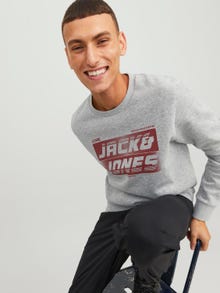 Jack & Jones Logo Crewn Neck Sweatshirt -Light Grey Melange - 12243922