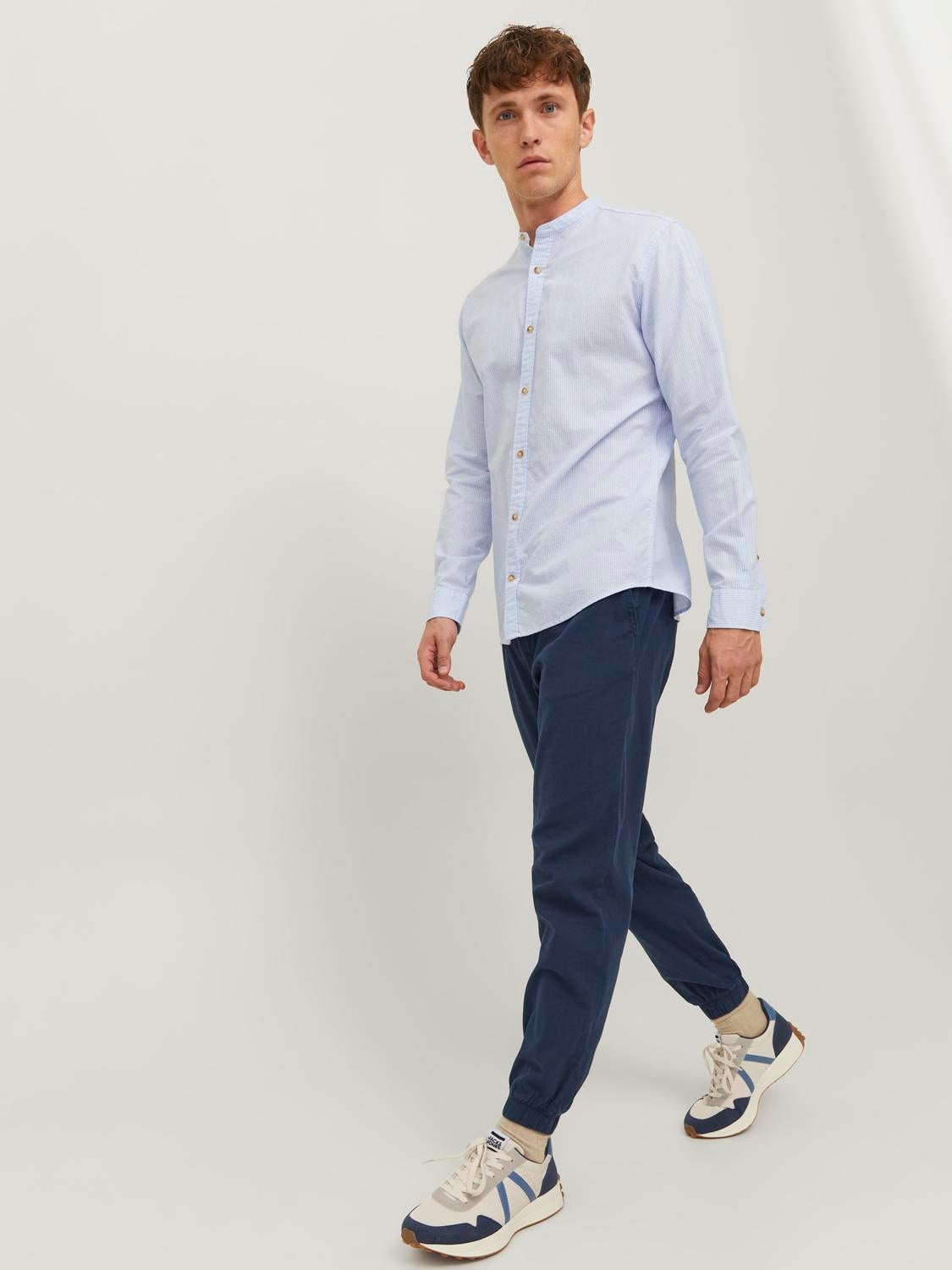 Blue chinos with white 2024 shirt