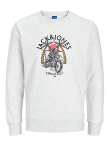 Jack & Jones Printed Crew neck Sweatshirt -White Melange - 12244220