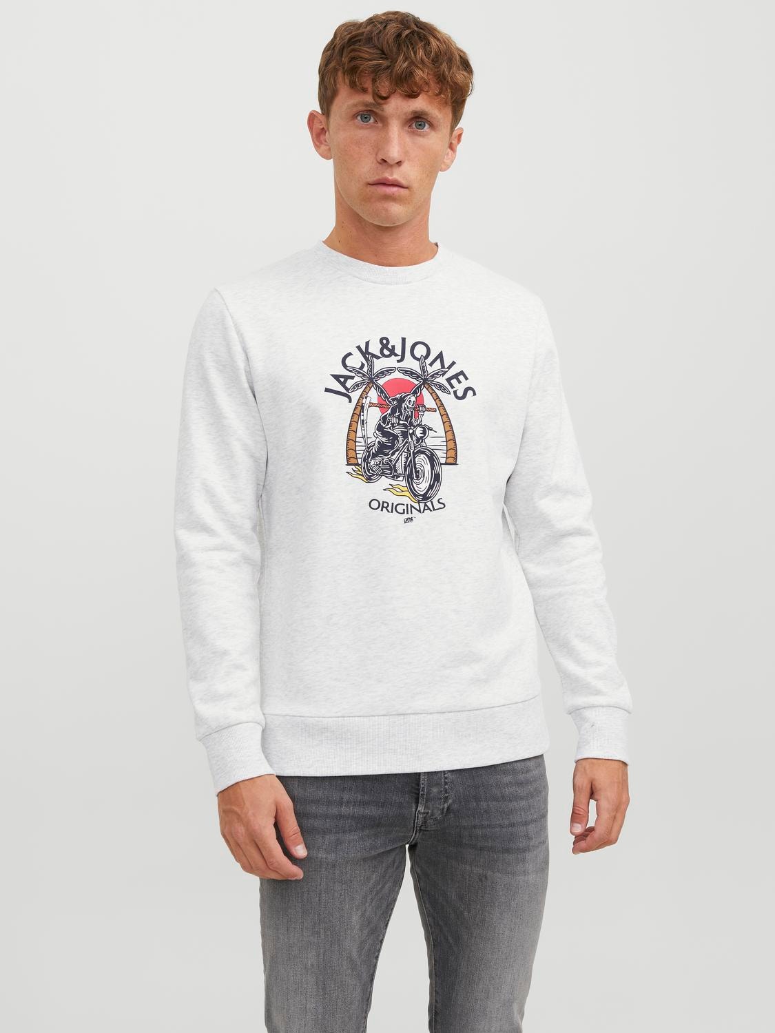 Jack & Jones Felpa Girocollo Stampato -White Melange - 12244220