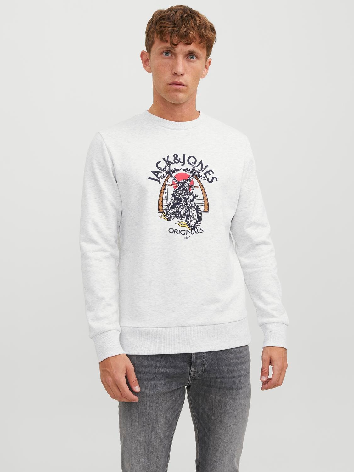 Jack & Jones Gedruckt Sweatshirt mit Rundhals -White Melange - 12244220