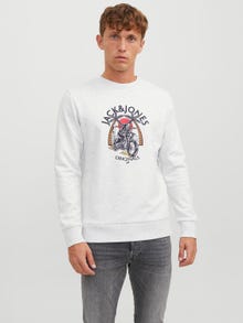 Jack & Jones Printed Crew neck Sweatshirt -White Melange - 12244220
