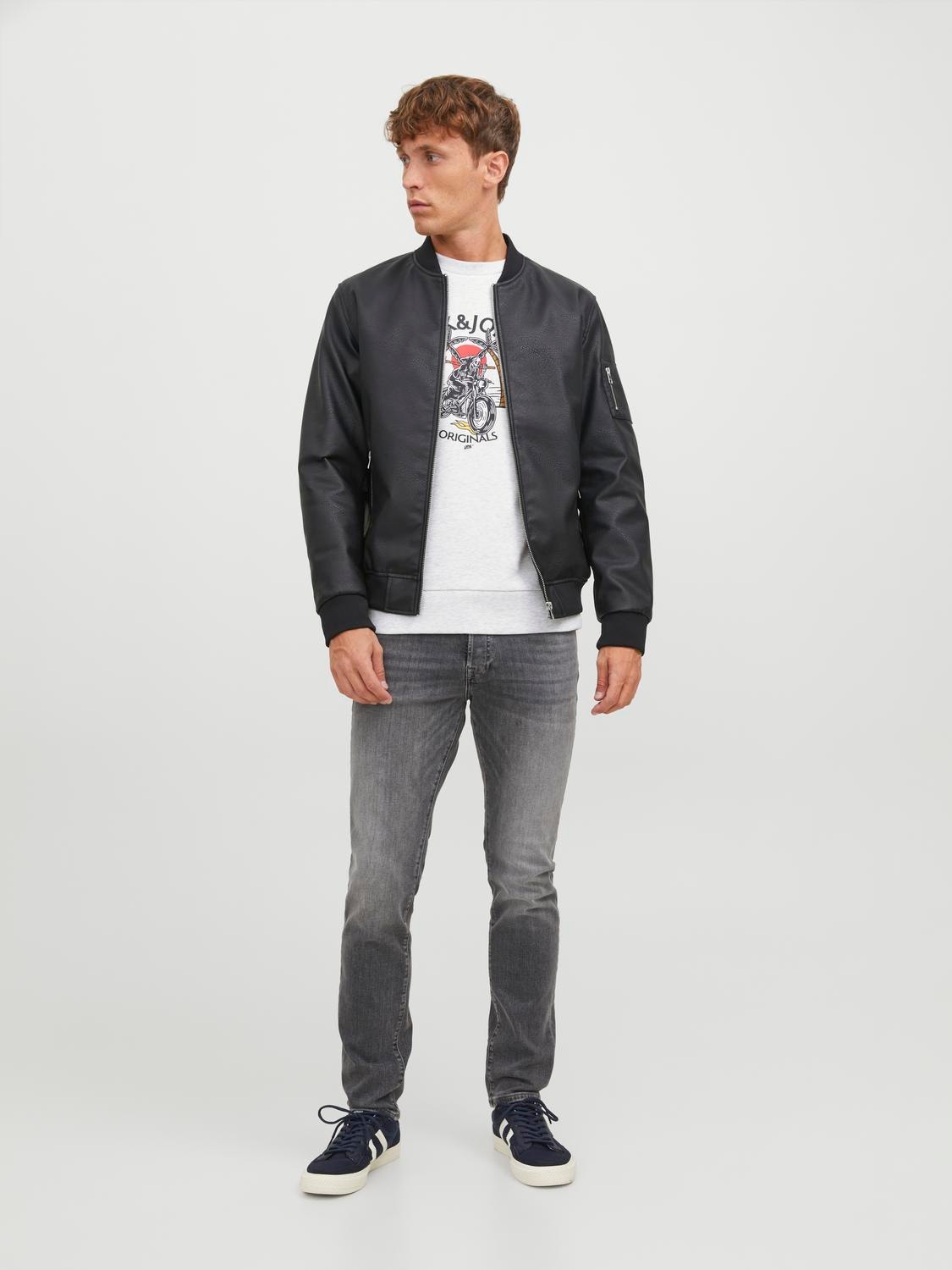 Jack & Jones Felpa Girocollo Stampato -White Melange - 12244220