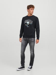 Jack & Jones Printed Crew neck Sweatshirt -Black - 12244220