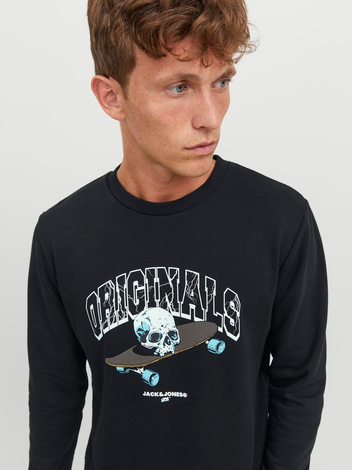 Jack & Jones Printed Crew neck Sweatshirt -Black - 12244220