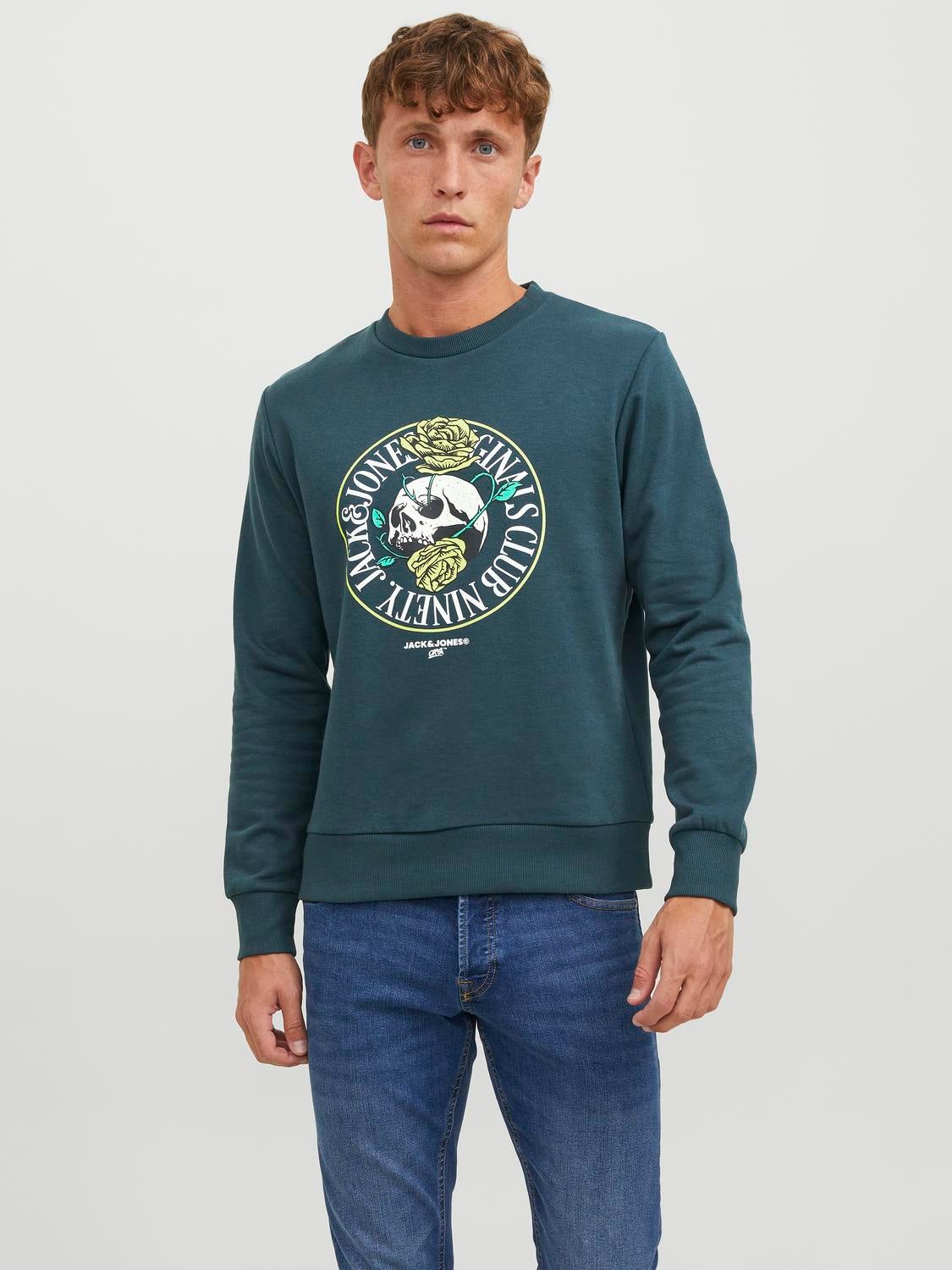 Printed Crewn Neck Sweatshirt Medium Green Jack Jones