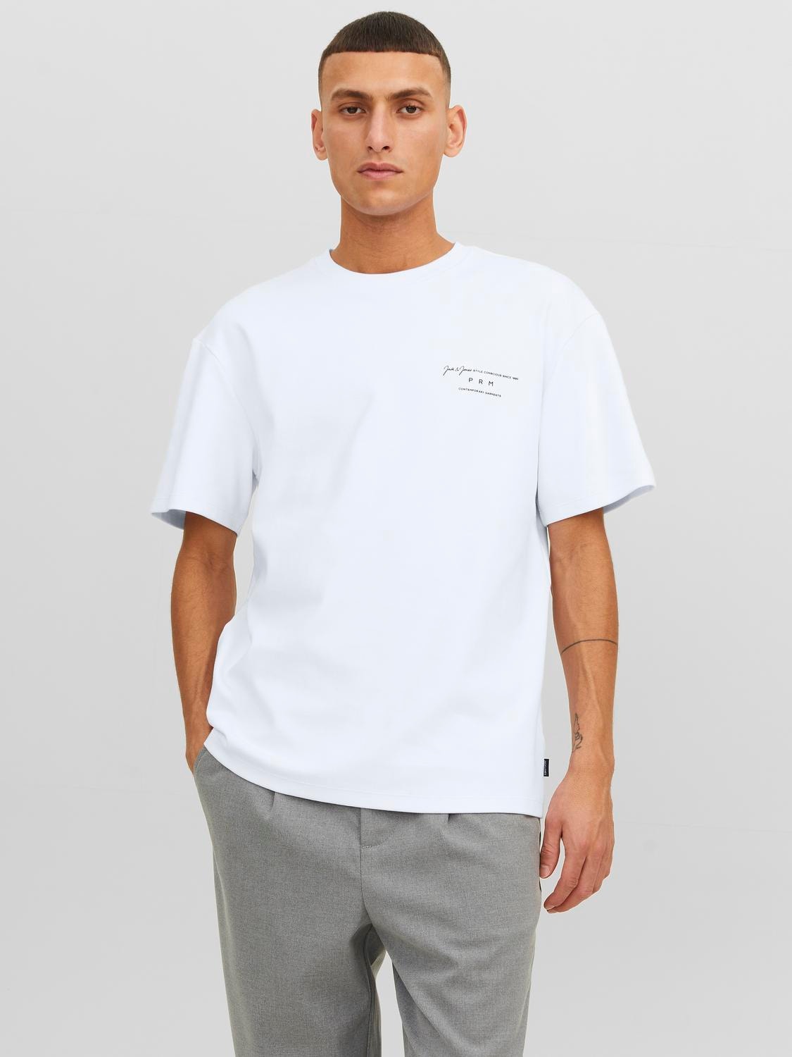 Jack & Jones Tryck Rundringning T-shirt -Bright White - 12245400
