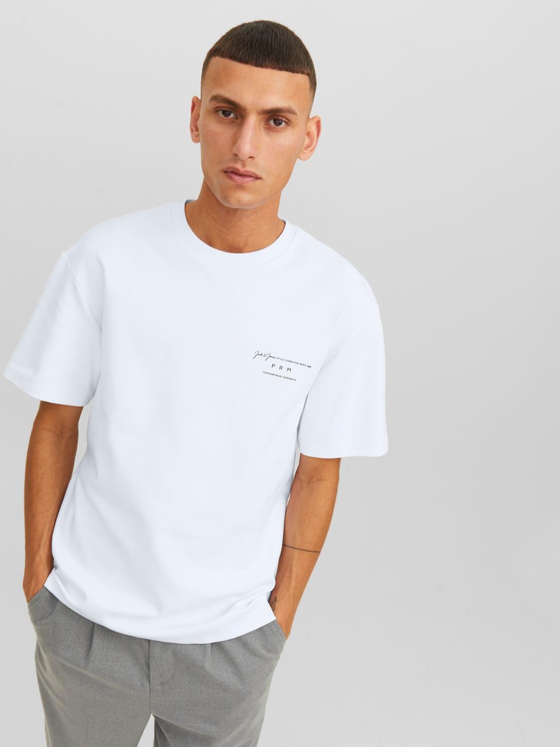 Jack & Jones Potištěný Kruhový výstřih Tričko -Bright White - 12245400