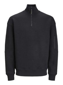 Jack & Jones Ensfarvet Sweatshirt med halv lynlås -Black - 12245404