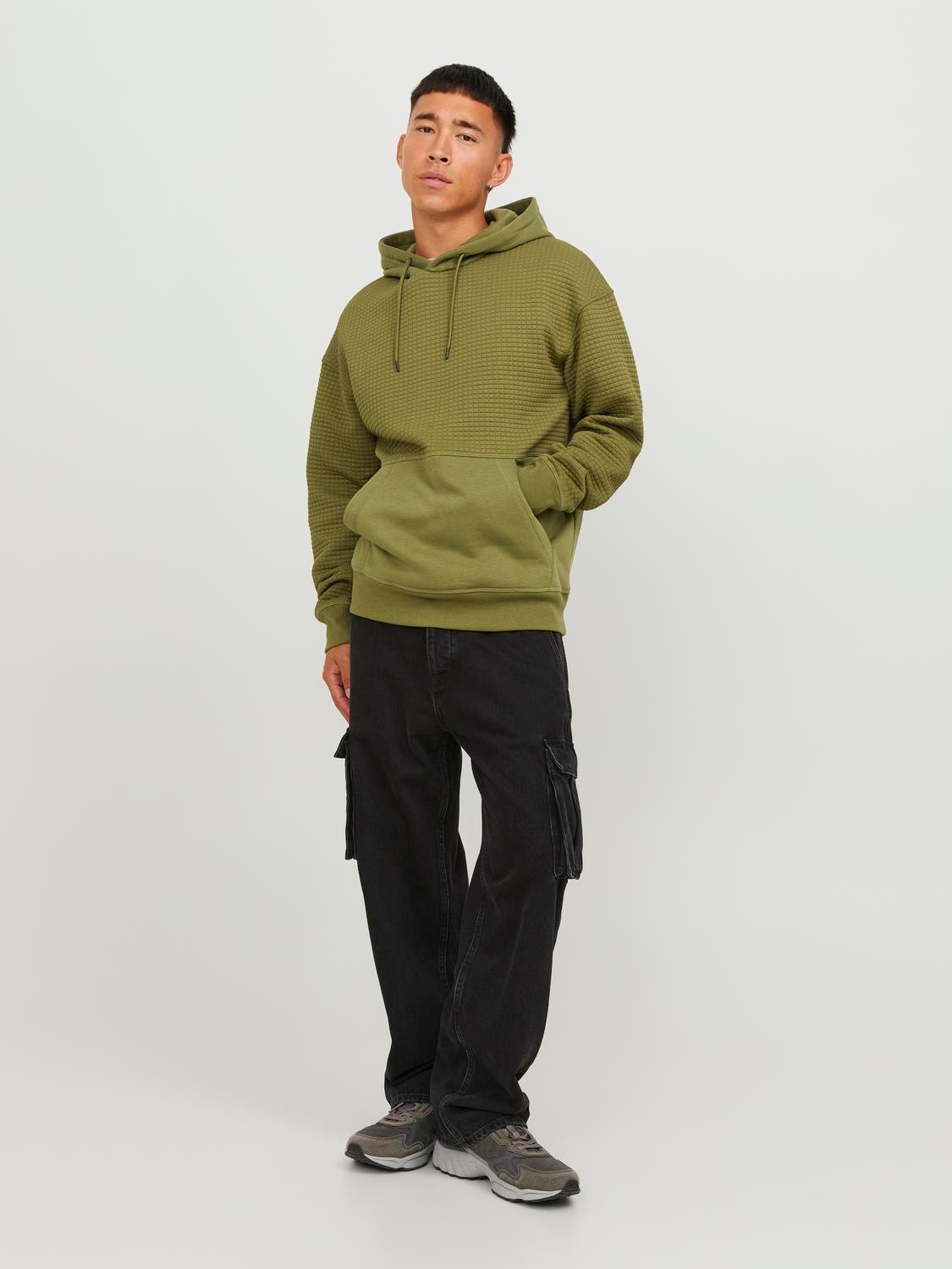 Jack & Jones Plain Hoodie -Olive Branch - 12245407