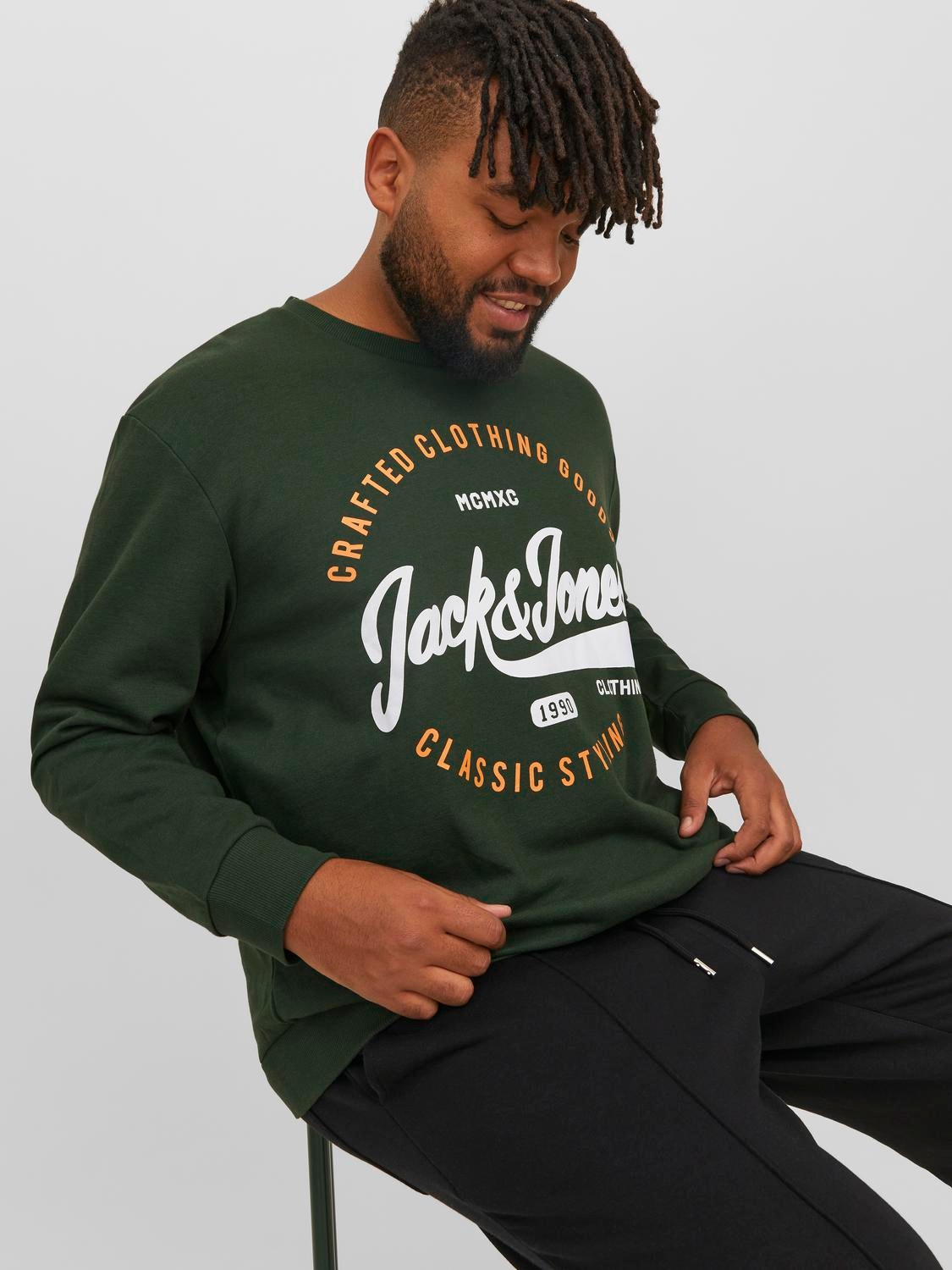 Jack & Jones Plus Size Logo Crewn Neck Sweatshirt -Mountain View - 12245502