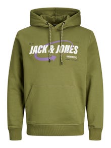 Jack & Jones Logotipas Megztinis su gobtuvu -Olive Branch - 12245714