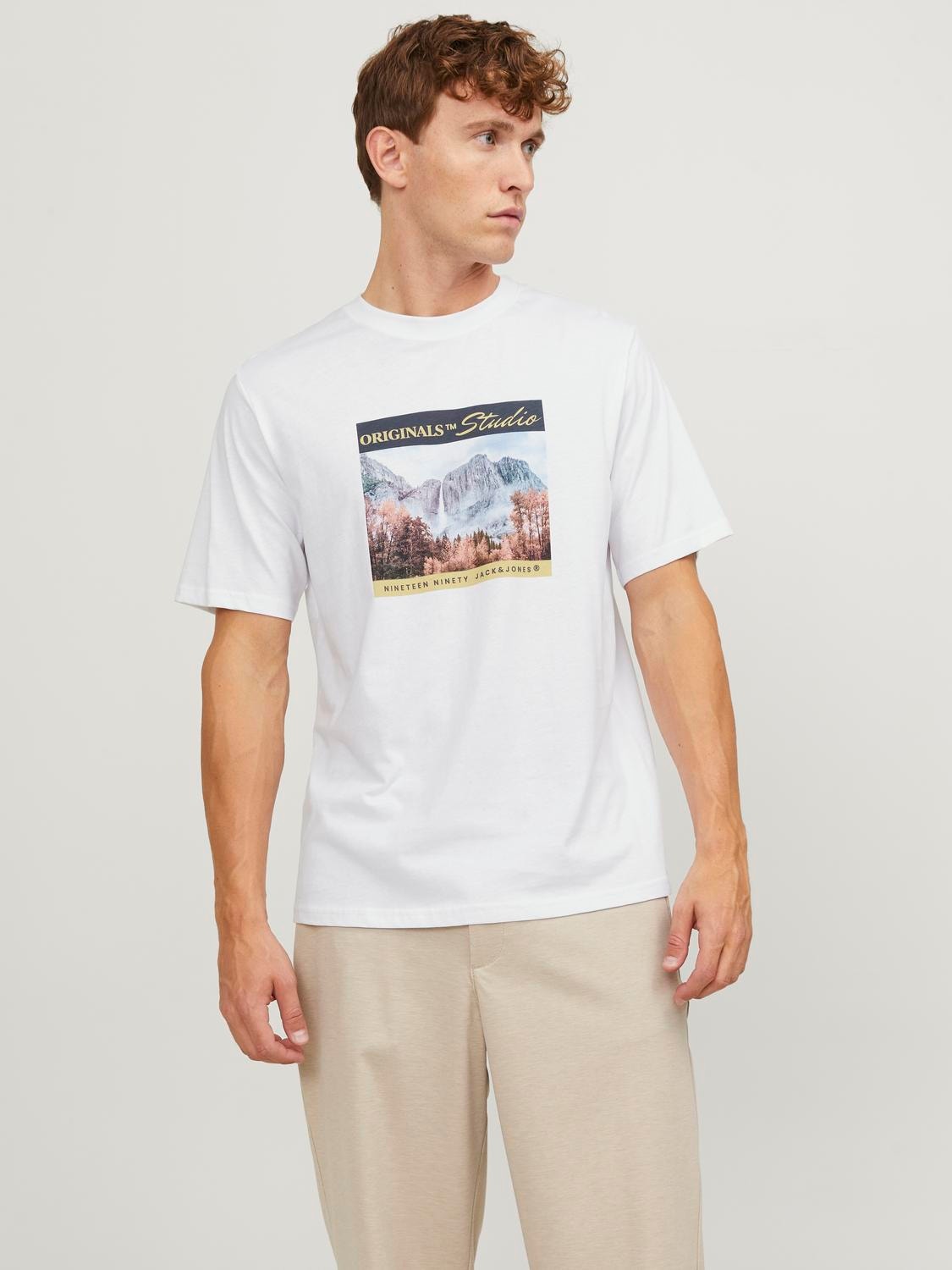 Jack & Jones Fotodruck Rundhals T-shirt -Bright White - 12246446