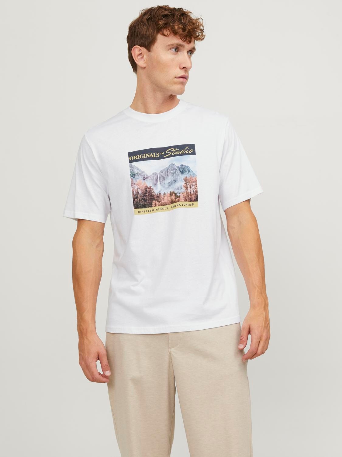 Jack & Jones T-shirt Estampado de foto Decote Redondo -Bright White - 12246446