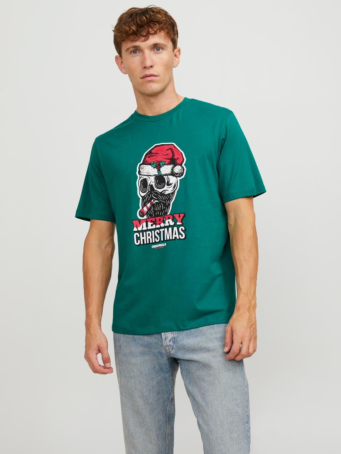 Jack & Jones X-mas Okrągły dekolt T-shirt -Alpine Green - 12246599
