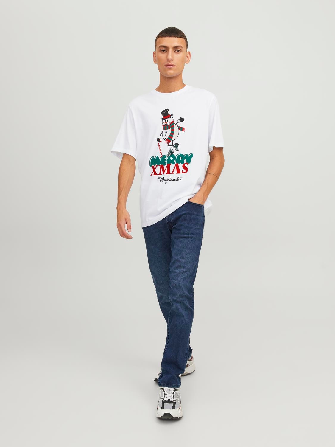 Jack & Jones X-mas Kruhový výstřih Tričko -Bright White - 12246603