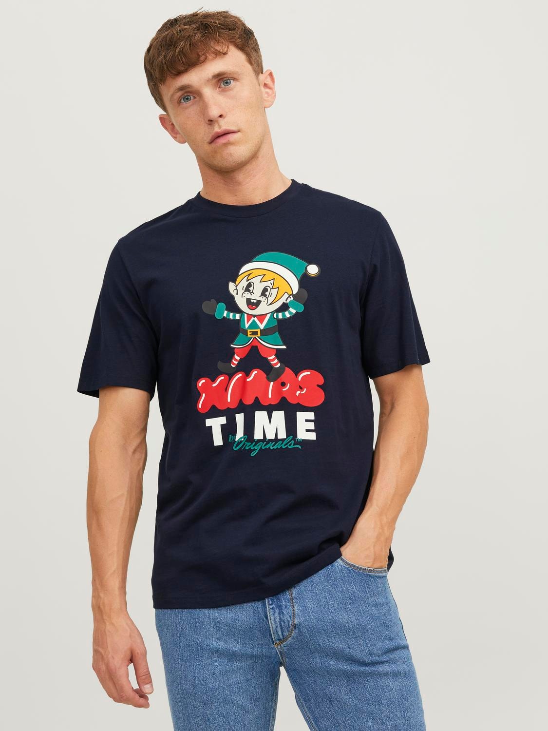 Jack & Jones X-mas Rundhals T-shirt -Sky Captain - 12246603