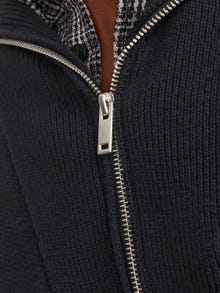 Jack & Jones Enfärgat Stickad tröja med halv dragkedja -Black - 12246646