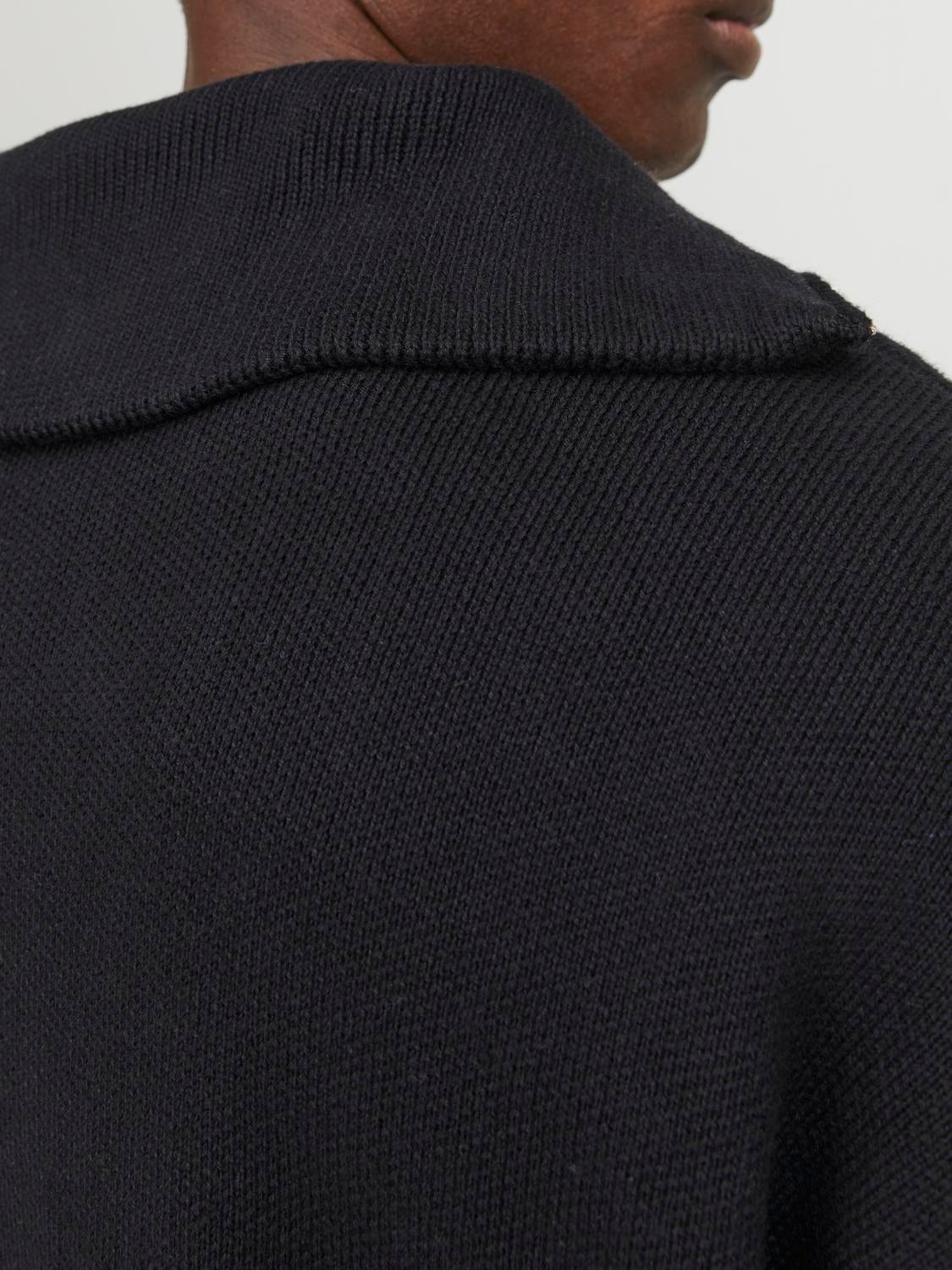 Jack & Jones Enfärgat Stickad tröja med halv dragkedja -Black - 12246646