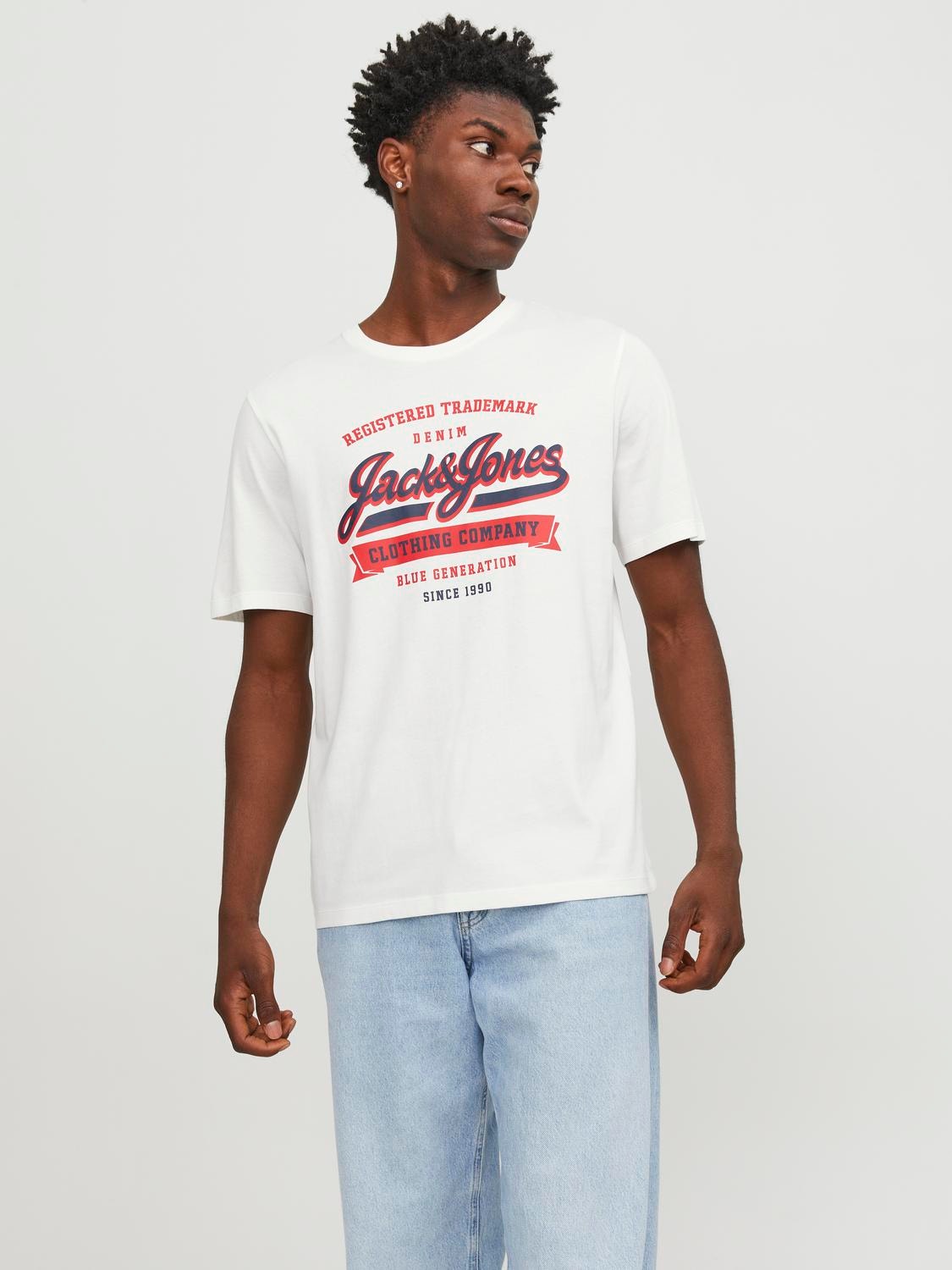 Jack & Jones Logotyp Rundringning T-shirt -Cloud Dancer - 12246690