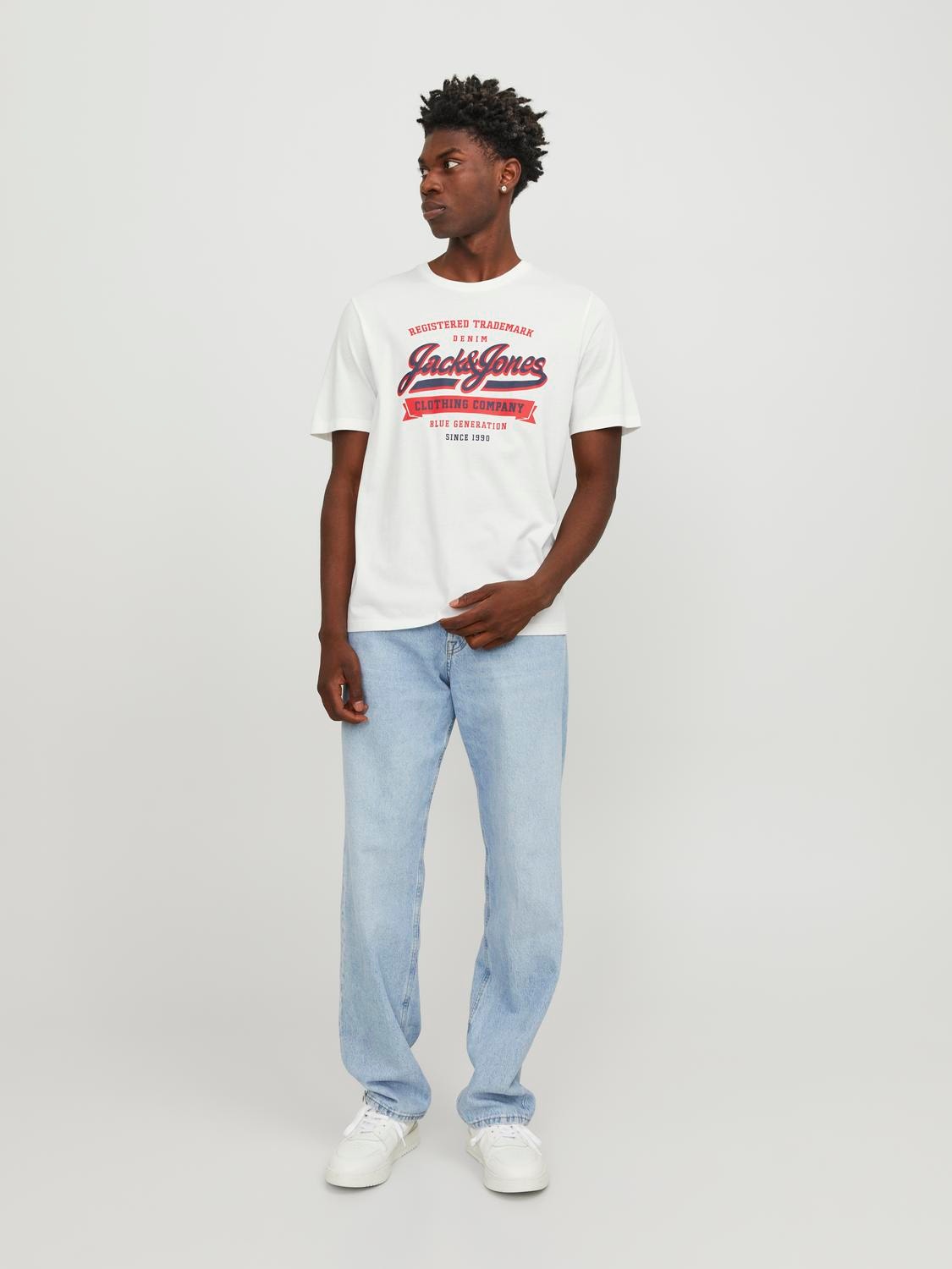 Jack & Jones Logotyp Rundringning T-shirt -Cloud Dancer - 12246690