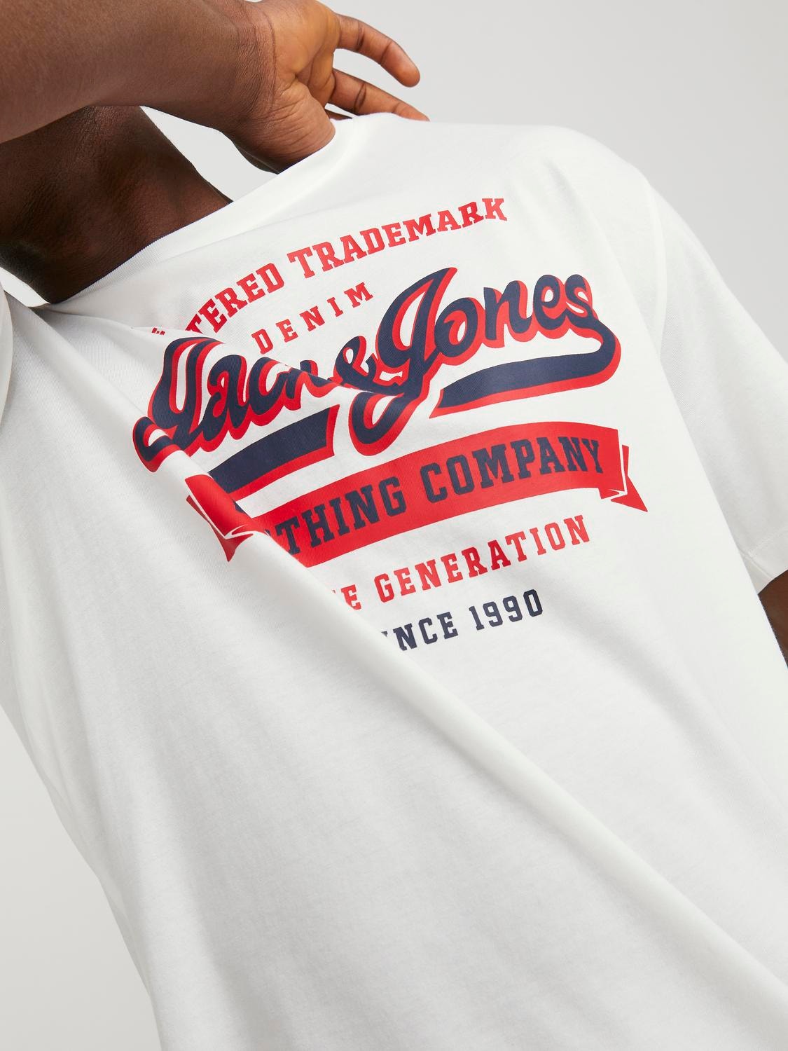 Jack & Jones Logo Pyöreä pääntie T-paita -Cloud Dancer - 12246690