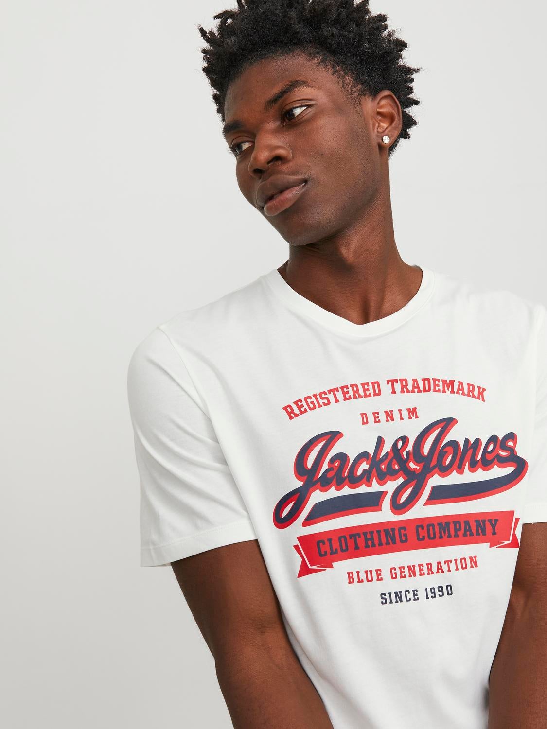 Logo O Neck T shirt White Jack Jones