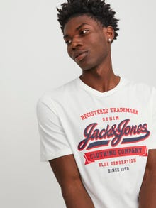 Jack & Jones Logo Ümmargune kaelus T-särk -Cloud Dancer - 12246690