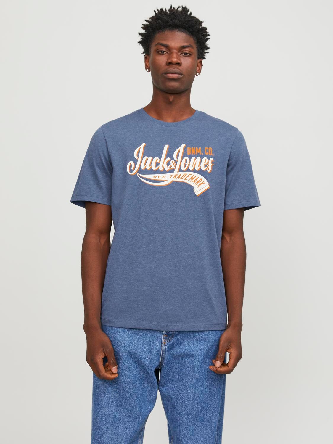 Jack & Jones Logotipas Apskritas kaklas Marškinėliai -Ensign Blue - 12246690