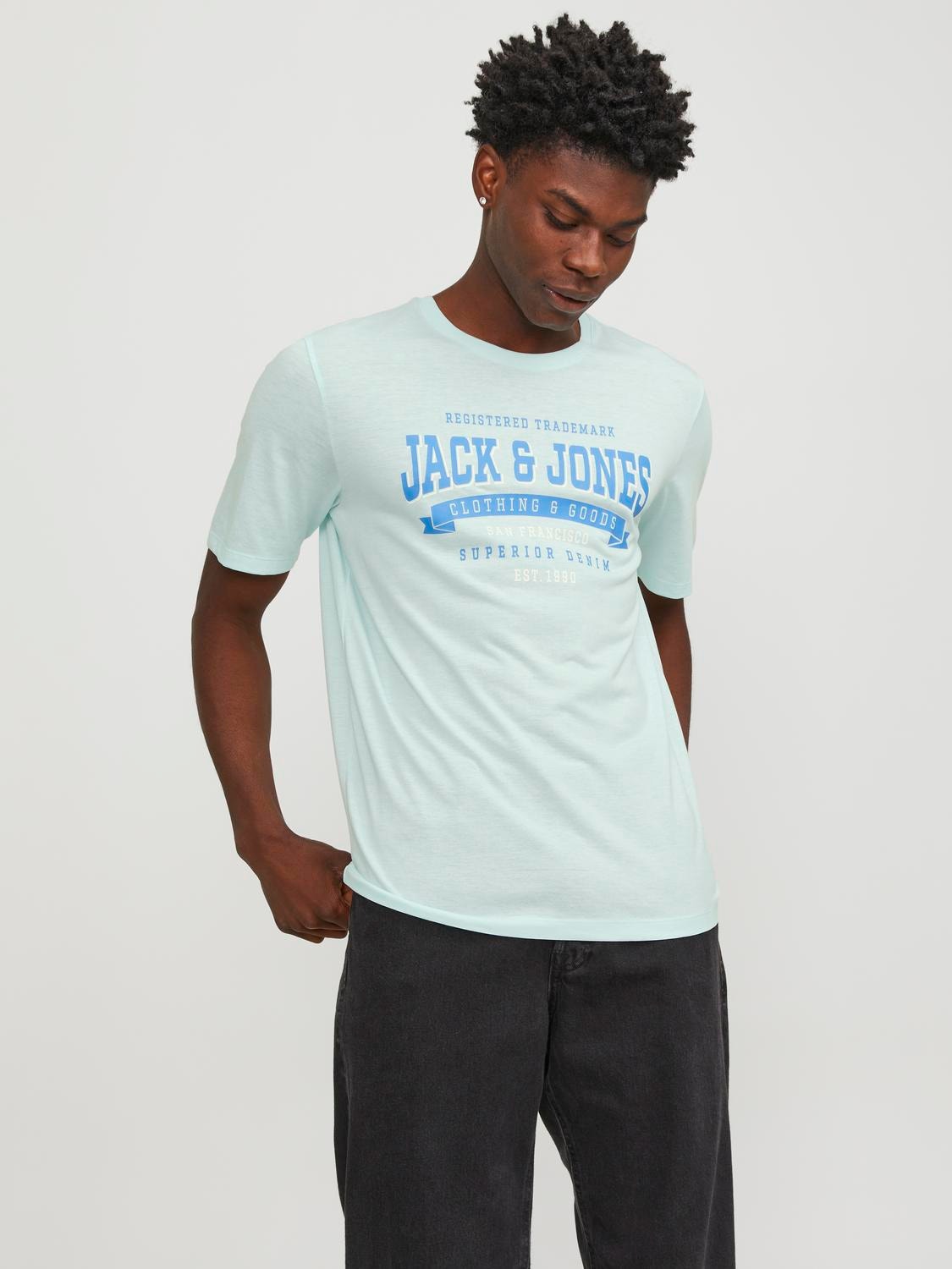 Jack & Jones Logo Crew neck T-shirt -Soothing Sea - 12246690
