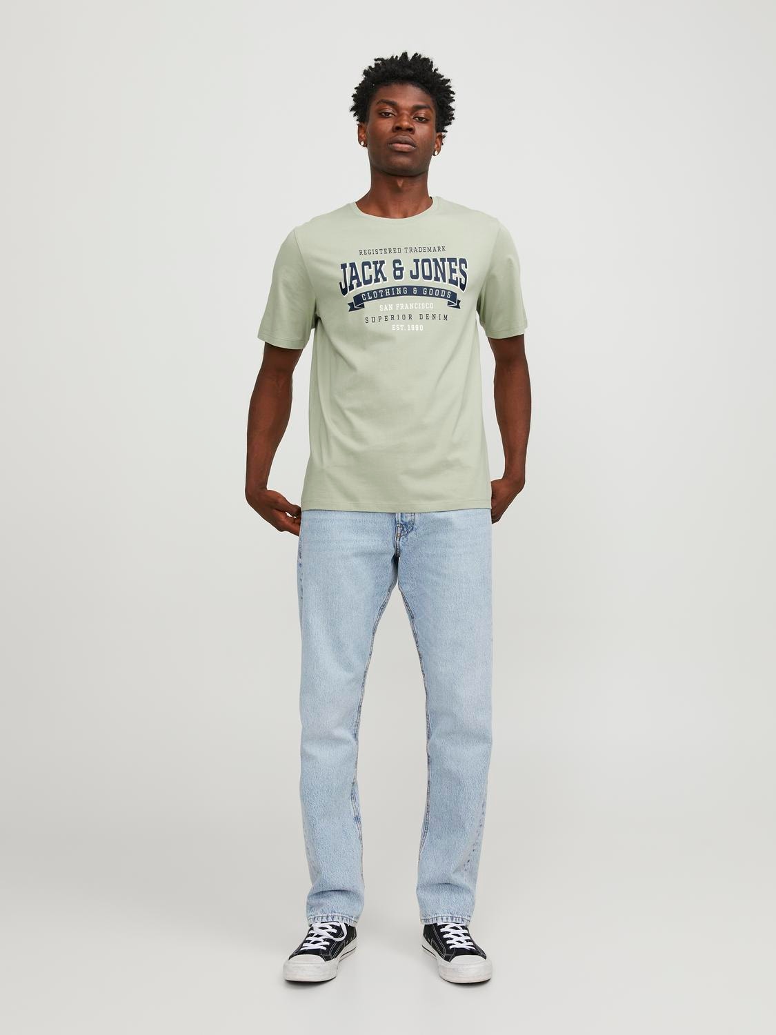 Jack & Jones Logotyp Rundringning T-shirt -Desert Sage - 12246690