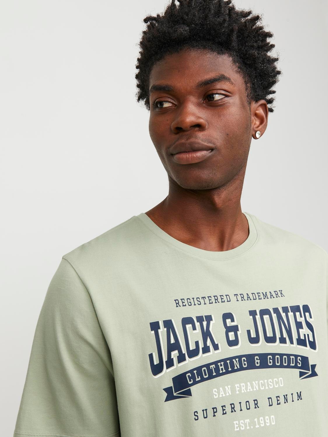 Jack & Jones Logotyp Rundringning T-shirt -Desert Sage - 12246690